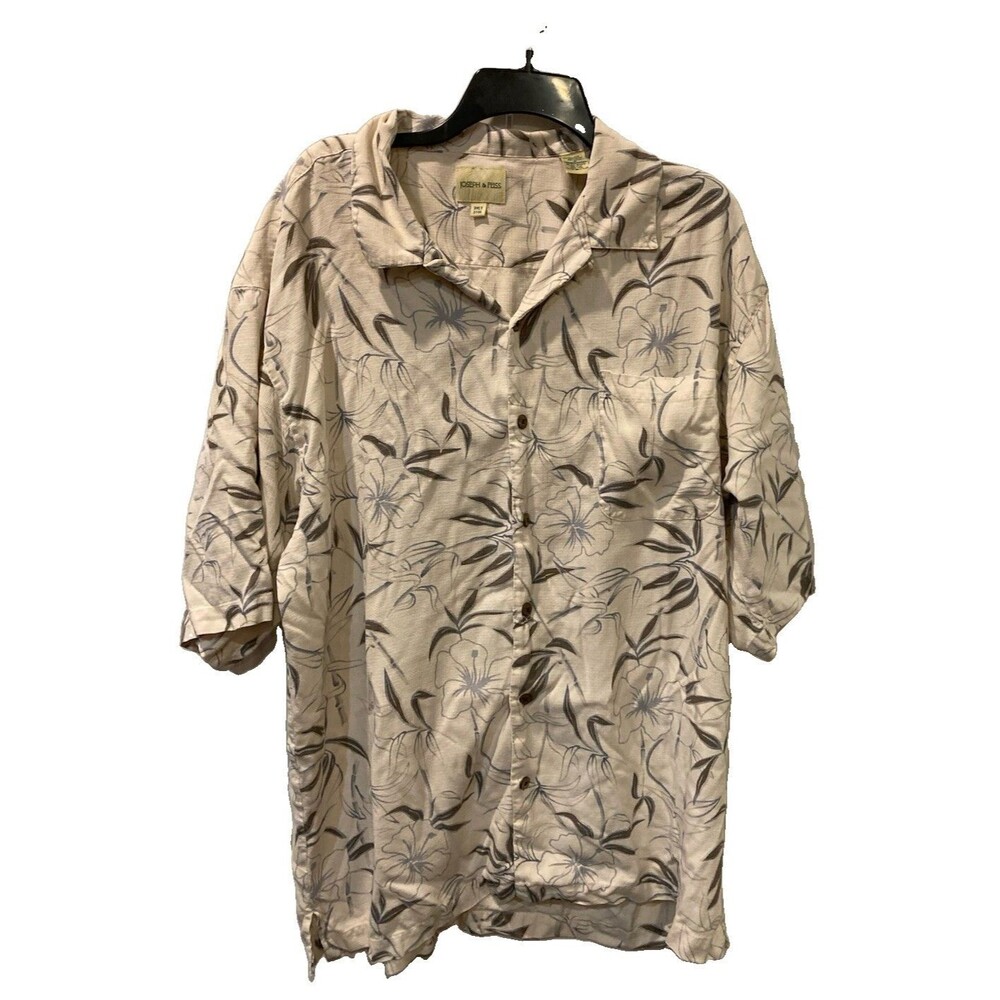 Men's VTG Joseph and Feiss Hawaiian Shirt Silk Floral Short Sleeve Beige Sz 3XLT